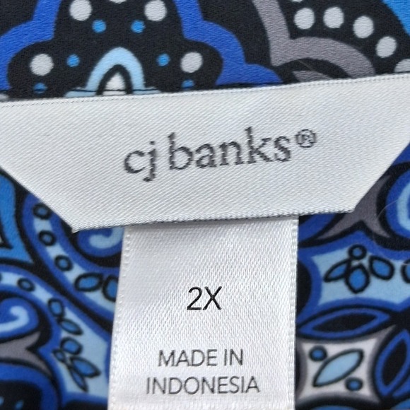 CJ Banks Sz 2X Blue Geometric Tunic Top Womens Button Down Long Sleeve Boho - Picture 6 of 11